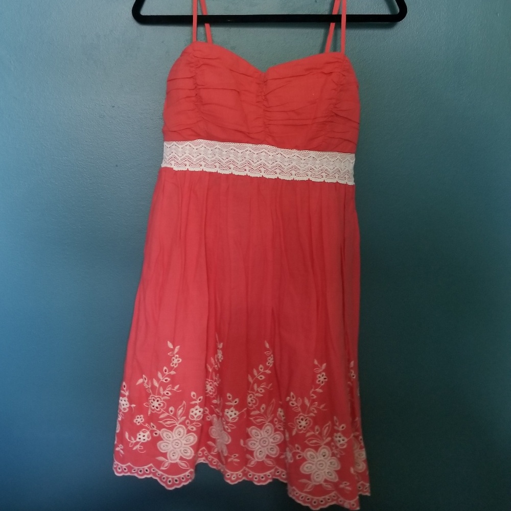 Sleeveless Embroidered Coral Dress